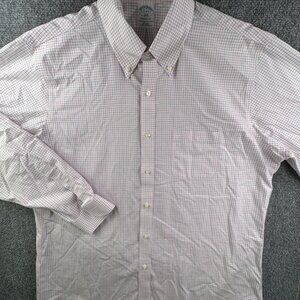 Brooks Brothers Button Up Shirt Cotton Red White Blue Check 17 34/35 Non Iron